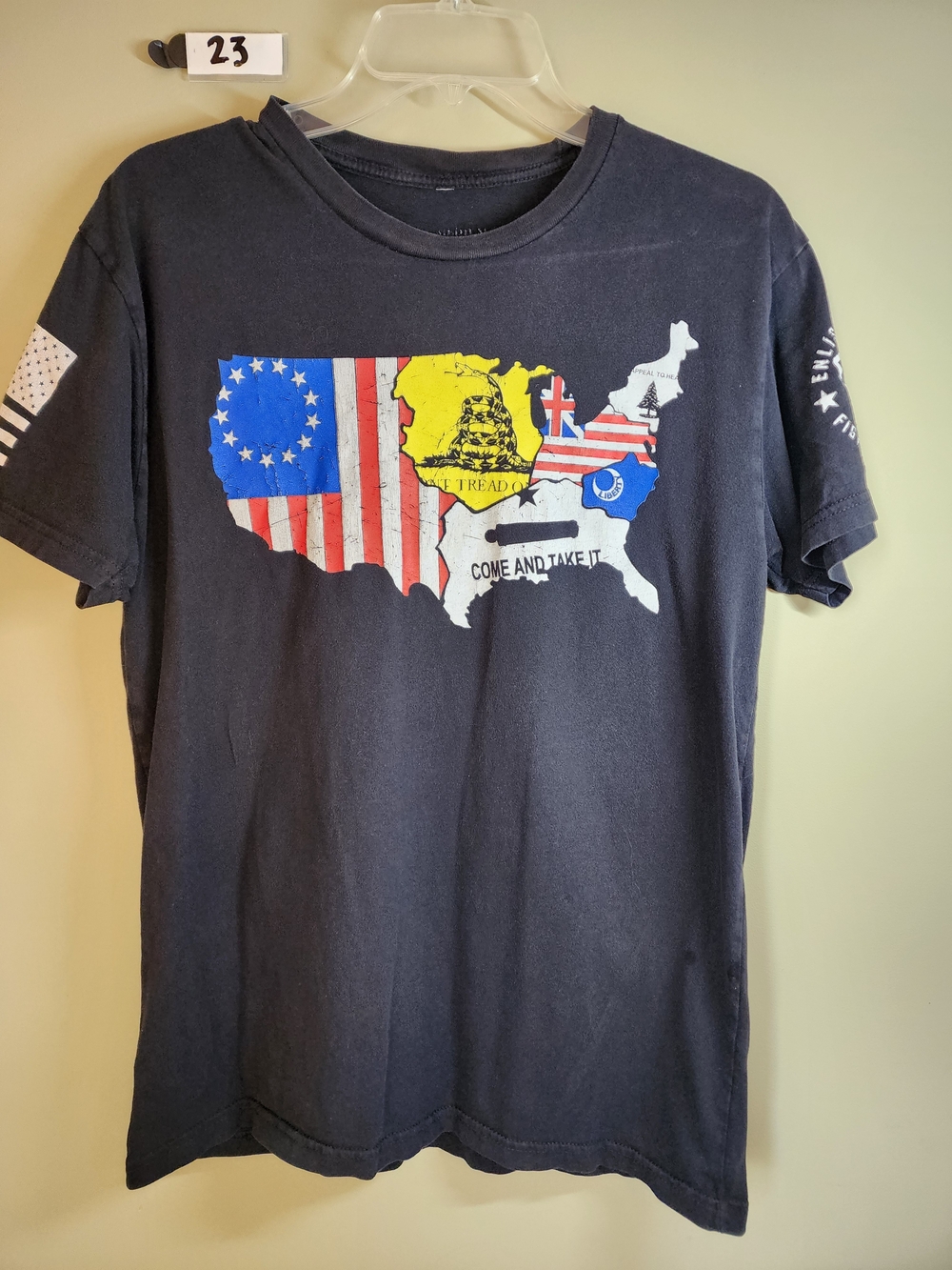 Grunt Style Men's Black Graphic Tee with USA Map Design Gadsden Flag